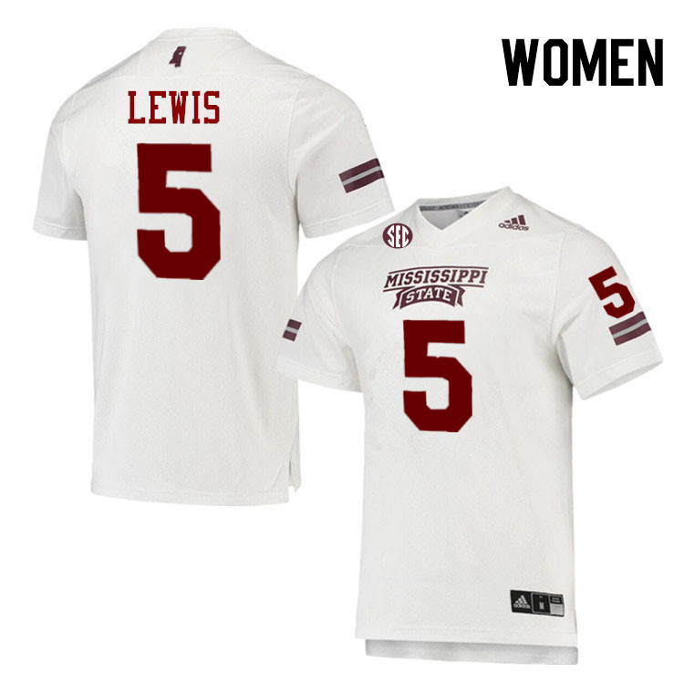 Women #5 John Lewis Mississippi State Bulldogs College Football Jerseys Stitched-White